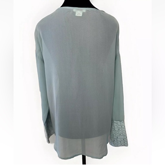 Sundance Top Silk Tunic M Green Blue Sheer Crochet Cottage Boho Party Shirt EUC - Picture 2 of 7